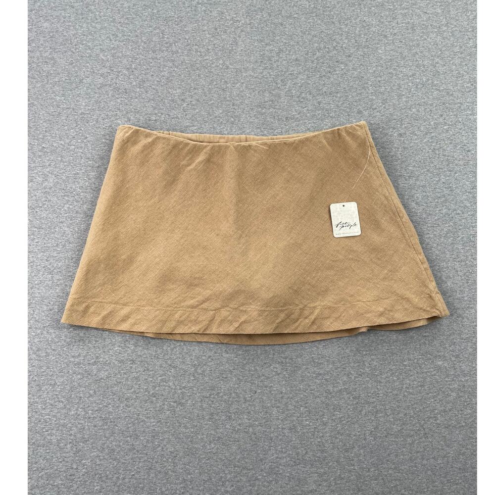 NWT Free People free-est My Little Micro Mini Cotton-Linen Skort XL Beige Brown